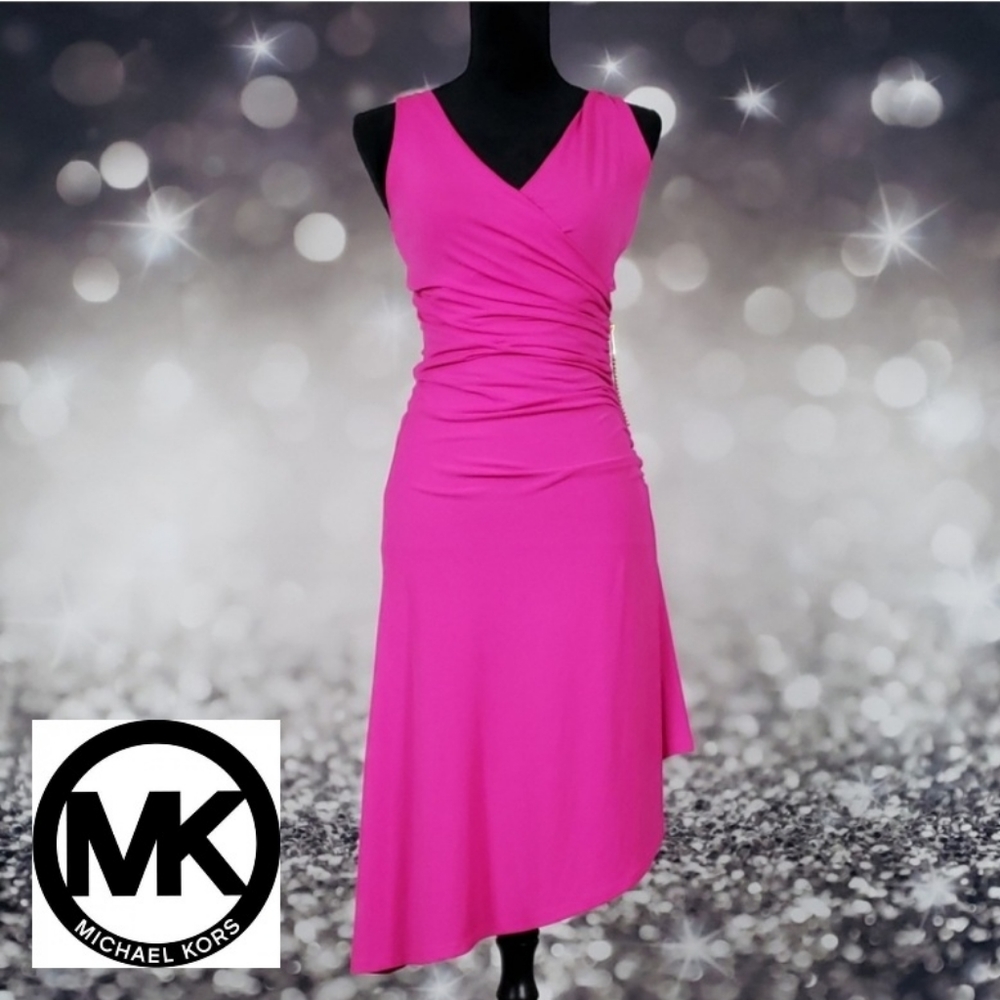 Michael Kors Asymmetrical V Neck Pink Dress